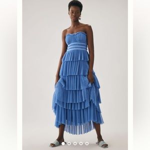 Anthropologie Hutch Strapless Tiered Tulle Dress Blue